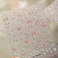 TS-4263 3D embossed nail art stickers with pink bows and silver snowflakes designs - Snowflake Bowknot Embossed Style (TS-4263)