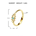 Detailansicht des 18k vergoldeten Evil Eye Rings mit Maßen und 1,44g Gewichtsangabe - 18K Gold Blau Türkis Stil / Einstellbar Offen