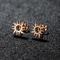 Minimalist sun-shaped stud earrings in rose gold finish with radiant flame texture - Flame Sun / Rose Gold
