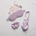 Lavender silk sleep set with elastic eye mask, twisted headband and hair scrunchie - Light Purple