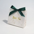 Elegant marble pattern gift bag with Thank You gold foil text and green satin bow ribbon - Green