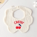 Off-white cotton gauze baby bib with cherry print and wave petal edge design - Gauze Flower Wrap - Two Cherry Trees