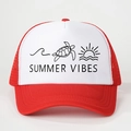 Cappellino trucker retrò rosso e bianco con stampa Summer Vibes e retro a rete - Regolabile / Rosso