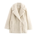 Off-white faux fur teddyjas voor dames met brede revers en halflange pasvorm - XS / Melkwit
