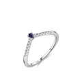 Eleganter S925 Sterling Silber V-Ring mit birnenförmigem blauem Zirkon und Kristallen - US Größe 5 / Blauer Zirkonia