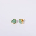 Gold-plated heart-shaped stud earrings with green semi-precious stone insets - Heart Studs / Green Agate Earrings
