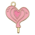 Pink heart lollipop enamel pendant with gold metal trim for DIY jewelry making - 1Pc Lollipop Shape 25x20mm