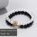 Men's double-layered bracelet set featuring black lava stone and matte white beads - 21020223 Volcanic Stone Dumbbell