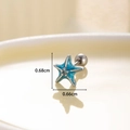 Blue starfish titanium steel stud earring with silver metal frame 0.68cm dimension - Silver Base Light Blue Starfish