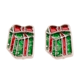 Christmas gift box stud earrings in festive red and green enamel with silver edges - 1. Classic Gift Box Earrings
