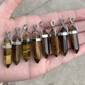 Tiger eye natural stone hexagonal pillar pendant with polished silver metal bail clasp - Tiger Eye Stone Bracelet