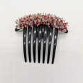 Detail view of handmade multi-color crystal bead flower comb with seven black resin teeth - Mixed Red