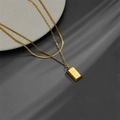 Double-layered golden titanium necklace with a gold bar pendant on a white plate - Double Layer Gold Bar Pendant Style (C315) / Gold
