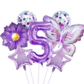 Purple butterfly and sunflower balloon set with number 5 for 5th birthday decorations - Iridescent Purple Butterfly Balloon Set (Number 5)