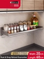 Küchenregal in Gunmetal-Grau 60x20cm für Gewürze ohne Bohren an der Wand montierbar - Standardtyp / 20x60cm