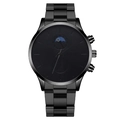 Orologio al quarzo da uomo con cinturino in metallo nero, quadrante fasi lunari e secondi - Scala Nera Lancette Nere Cinturino Nero