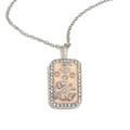 Silver square zodiac pendant with pink enamel and diamond inlay for women - Cancer / Silver
