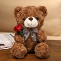 Orsetto di peluche marrone riccio con rosa rossa e papillon pied-de-poule - Orso bruno scuro con fiore / 20cm