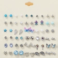 30 pairs variety set of butterfly and heart stud earrings with pearls and rhinestones - Blue White Pearl Ocean Series (FX803)