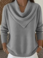 Loose fit grey knit sweater with cowl neck and ribbed cuffs for a cozy winter style - S / Gray