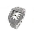 Hip hop silver square dial watch for men with roman numerals and full diamond crystals - Silver (Silver Dial)