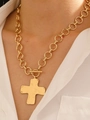 Golden hammer textured cross pendant necklace with stylish T-bar closure for women - Gold Necklace (Wrinkled Cross WG-1337)