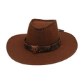 Western brown cowboy hat with leopard band and bronze leopard head buckle detail - Coffee (Leopard Head Belt)