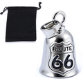 Silver Route 66 stainless steel motorcycle guardian bell with a black velvet pouch - Steel Color Set (Bell + Pouch)