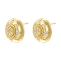 Luxurious gold dome earrings with sunburst pattern and sparkling zircon stones on white base - Sunburst Star Pattern (VE1415) / Gold