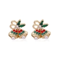 Christmas bell earrings with colorful rhinestones and white pearls on gold alloy - 91. Bell Earrings