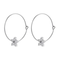 Detail view of silver floral hoop earrings featuring micro-set zircon flower charms - VE771 Silver Finished Earrings (1 Pair)