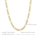 Dettaglio della catena Figaro da 45cm in acciaio inossidabile dorato con misure - Collana 40cm+5cm / Oro