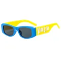 Kids trendy sunglasses in blue and yellow contrast frame with palm metal detail - Blue Frame Yellow Temples