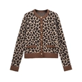 Cárdigan de punto con estampado de leopardo para mujer con botones dorados y cuello redondo - S / Estampado de Leopardo (S)