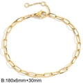 Golden stainless steel rectangle link bracelet with lobster clasp and adjustable chain - 180x6mm+30mm / Gold (KB181668-Z)