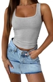 Eng anliegendes graues Rippstrick-Tanktop mit hellblauem Jeansrock für Damen - S / Hellgrau