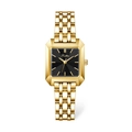 Elegant women's square gold watch with black radial dial and metal link bracelet - Gold Case Black Dial Steel Strap