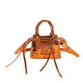 Metallic orange mini handbag with rivet details and woven handles in polished PU - Orange