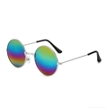 Vintage round sunglasses with silver metal frame and rainbow iridescent gradient lenses - Silver Frame Multicolor Mirror