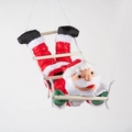 Hanging Santa Claus climbing a wooden rope ladder festive Christmas window decoration - Down Jacket Inverted Climbing Ladder Style