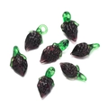 Handmade purple grape glass pendant with green leaf for DIY jewelry making accessories - Glass Pendant-Grape