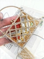 Mini gold rhinestone lattice handbag with metal ring handle and crossbody chain strap - Medium / Gold