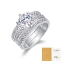 Silver moissanite ring set with GRA certificate featuring a round-cut stone and micro-pavé - R13096 Moissanite 8.0mm/2 Carat (With GRA Certificate)
