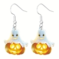 Cute Halloween ghost and pumpkin lantern drop earrings with acrylic hook design - Ghost Pumpkin