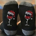 Black Christmas mid-calf socks with grey contrast heel and festive wine glass print - One Size / Wine Glass Grey Black
