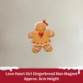 Gingerbread girl magnetic fridge sticker with red bow and heart detail, 8cm height - Heart Girl Gingerbread Man
