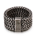 Rock style stainless steel ring with four-row dragon bone woven texture in vintage silver - Matte Black