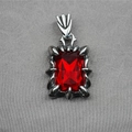 Vintage punk drakenklauw hanger ketting met grote rechthoekige rode edelsteen - Rode edelsteen hanger zonder ketting