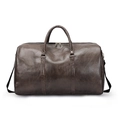 Bolso de viaje de cuero marrón oscuro con textura de lichi y correas ajustables - café