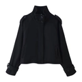 Giacca corta da donna in lana nera con collo a lupetto e spalline dallo stile moderno - S / Nero